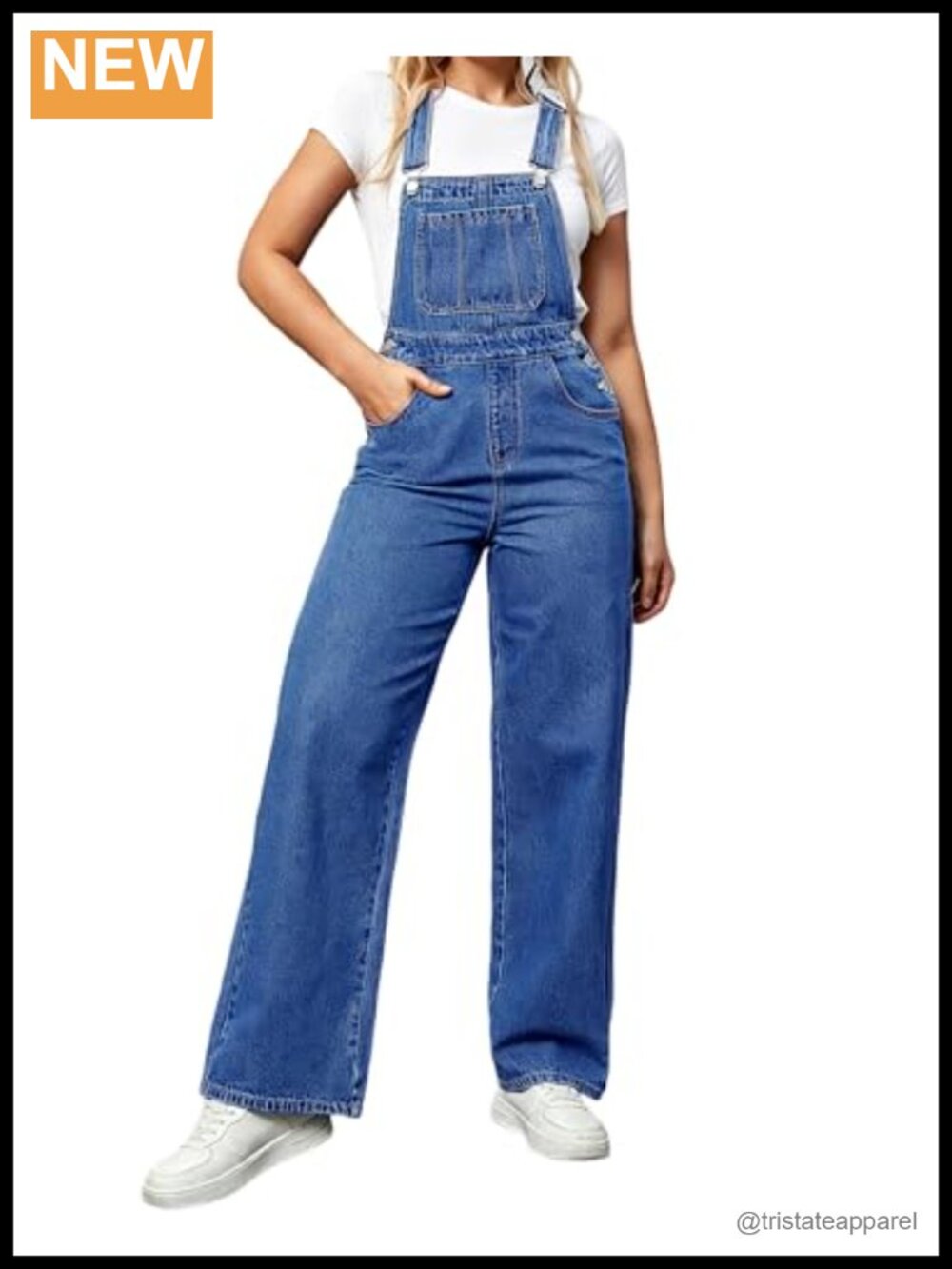 Womens Denim Overalls Straight Wide Leg Adjustable Strap Jean Jumpsuit Bib
